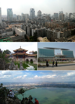 Vista general que ilustra detalles urbanos de la región de Kunming