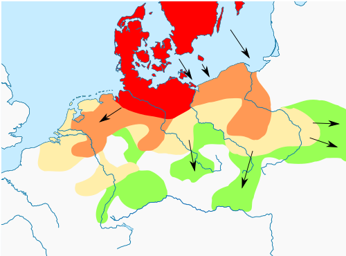 Mapa de la expansión de los pueblos germánicos entre el 750 a. C. y el año 1