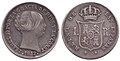 Moneda de 1 real acuñada durante el reinado de Isabel II.