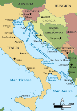 Mapa batimétrico del Mar Adriático