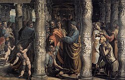 Fragmento de los tapices de Rafael con arquitectura clásica