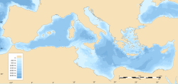 Mapa isobático detallando las profundidades del mar Mediterráneo