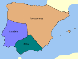 Mapa histórico de las provincias romanas hispánicas bajo Octavio Augusto.