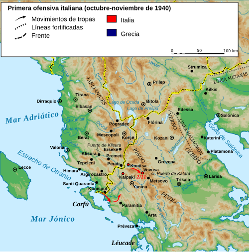 Mapa de la ofensiva inicial italiana.