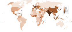 Mapa de países según densidad de población