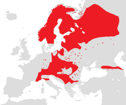 Mapa de distribución natural en Europa