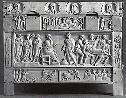 Detalle de Ananías y Safira en el cofre de Brescia