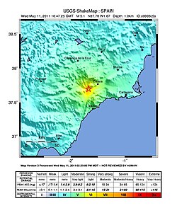 Mapa del terremoto de Lorca de 2011