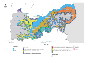Trazado simplificado de los ecosistemas y cuerpos de agua de Chile Chico