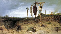 Representación histórica de una crucifixión en la antigua Roma