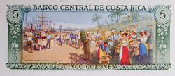 Antiguo billete de 5 colones de Costa Rica