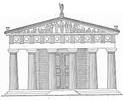 Reconstrucción de la fachada del templo de Zeus