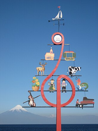 Vista panorámica de Frutillar con el volcán Osorno al fondo