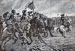 Carga de la caballería francesa durante la batalla.