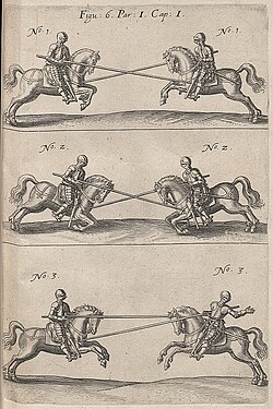 Lanceros combatiendo según ilustración de Johann Jacob von Wallhausen de 1616.