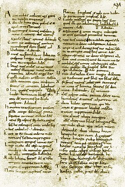 Manuscrito medieval que muestra un texto en latín procedente de los Carmina Cantabrigiensia conservado en la Biblioteca de la Universidad de Cambridge.