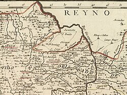 Mapa histórico de 1766 con Olivenza bajo dominio portugués