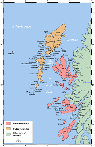 Mapa de distribución de las islas Hébridas Interiores y Exteriores
