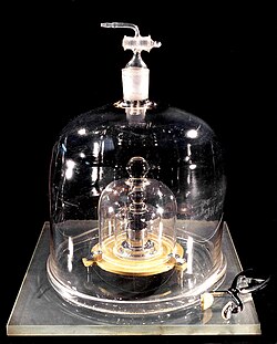 Prototipo Internacional del Kilogramo en su campana de cristal