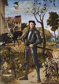 Joven caballero en un paisaje de Vittore Carpaccio