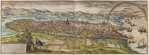 Vista panorámica grabada de Barcelona