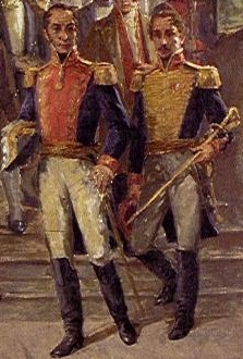 Ilustración histórica de Bolívar y Santander durante el Congreso de 1821
