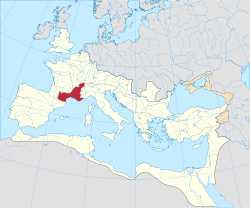 Mapa histórico que muestra la ubicación de la Galia Narbonense en el año 125
