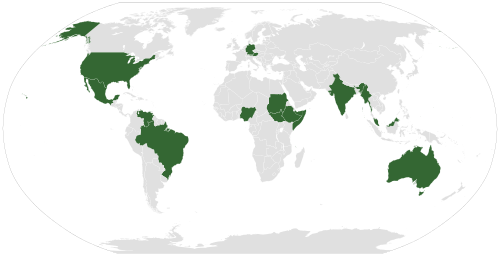 Mapa mundial que destaca países con subdivisiones territoriales denominadas estados.