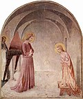 Fresco de la Anunciación pintado por Fra Angelico en una celda del convento