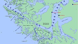 Localización de la isla Riesco en el estrecho de Magallanes