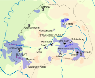 Mapa de distribución de los sajones de Transilvania