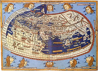 Mapa impreso del siglo XV que representa la descripción de la Ecúmene según Ptolomeo