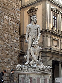 Hércules y Caco, escultura de Baccio Bandinelli en la Plaza de la Señoría de Florencia.