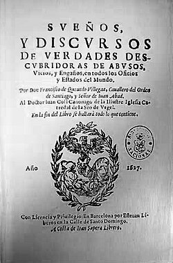 Edición príncipe de los Sueños y discursos de Quevedo.