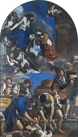 Pintura barroca de Guercino representando el entierro de Santa Petronila
