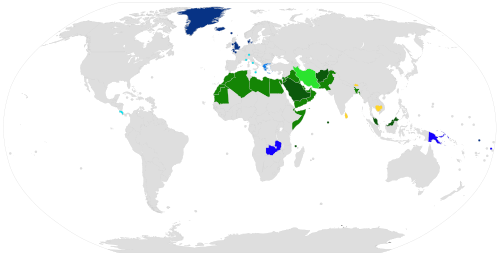 Mapa mundial que categoriza los estados según su religión oficial o condición de laicismo.