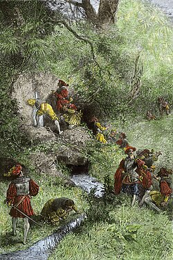 Ponce de León y sus exploradores buscando la fuente de la juventud