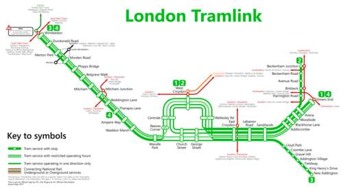 Mapa esquemático de las líneas de Tramlink