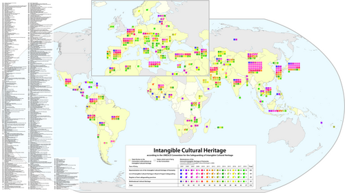Distribución geográfica por países de las obras maestras del patrimonio oral e intangible de la humanidad