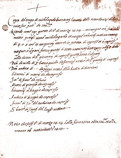 Documento de bautismo de Miguel Ángel