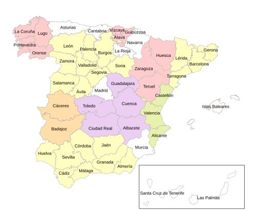 Mapa de las provincias españolas con diputaciones provinciales.