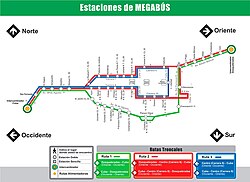 Bus articulado del Megabús en circulación