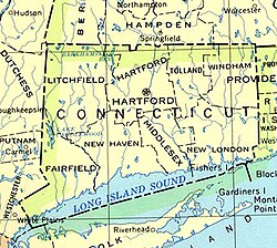 Mapa de los ocho condados de Connecticut