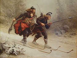 Ilustración de la historia de los Birkebeiner.
