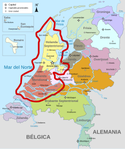 Mapa de la región de Holanda dentro de los Países Bajos
