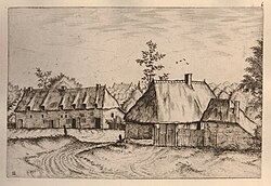 Paisaje con vista de un pueblo publicado por Hieronymus Cock