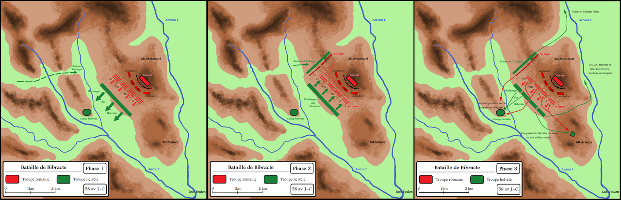 Esquema de las tres fases de la batalla