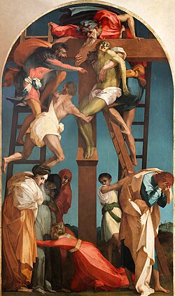 Descendimiento de la cruz (1521), óleo sobre madera, Pinacoteca Comunale, Volterra