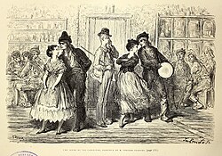 Grabado de una escena de la zarzuela El Tío Caniyitas ilustrado por Doré.