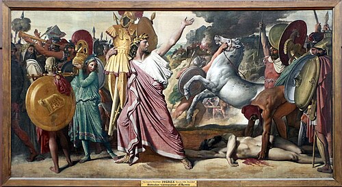 Pintura de Ingres que muestra a Rómulo ofrendando las armas del vencido Acrón.